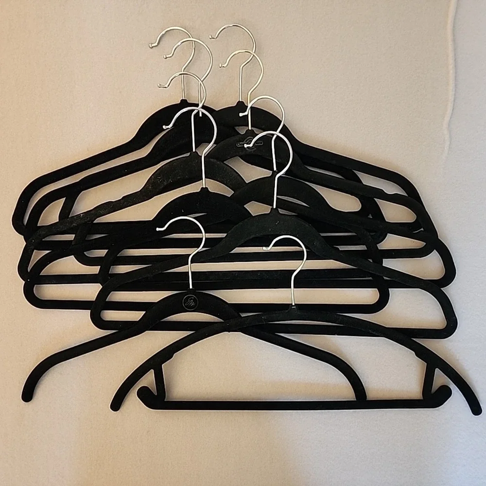 Mixed Lot of 10 Felt Black Clothes Hangers for Shirts and Pants